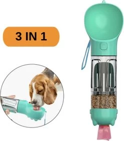 3 In 1 Honden Drinkfles – 350ml – Incl. Poepzakjes & Polsband- Lek Vrij – Voor Onderweg – Honden Bidon – Waterfles