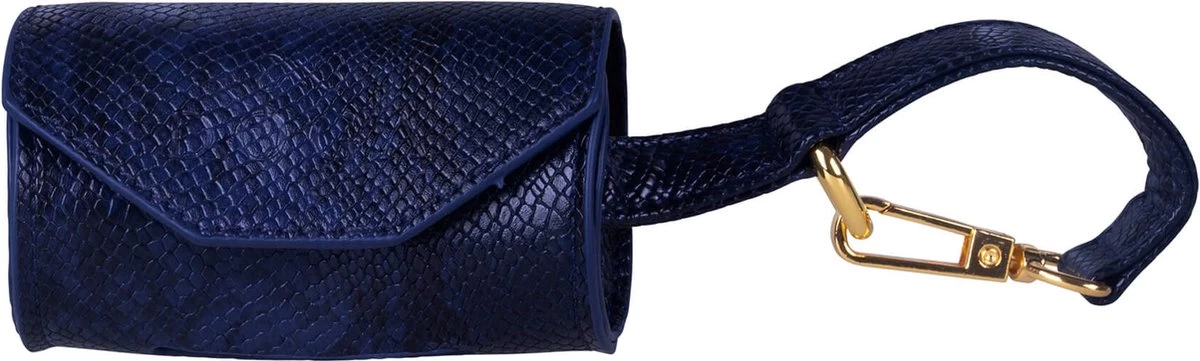 DOGA Honden Poepzakhouder – Poepzakjeshouder – Dispenser – Royal Blue – Blauw – Goud – Vegan Leer – Bijpassende Riem En Halsband Mogelijk
