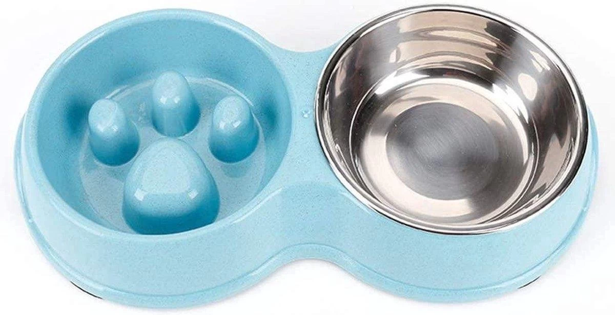 Darenci Dubbele Voerbak – Hondenbak – Voederbak – Anti Schrok Bak – Kattenbak – Hond – Poes – Puppy’s – Hondenbrokken – Kattenbrokken – Drinkbak – RVS – Dog Bowl – Slowfeeder – Dieren – Blauw