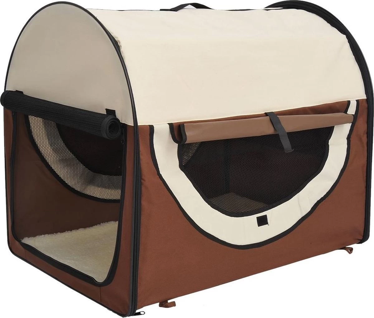Honden Draagtas – Reisbench – Reismand Hond – Dieren Transport Box – Opvouwbaar – Maat S – 46x34x41 Cm – Koffie Creme
