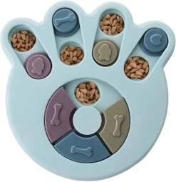 Hondenpuzzel – Voerbak – Honden Speelgoed – Anti-schrok-bak – Hondenpoot – Kunststof – Blauw