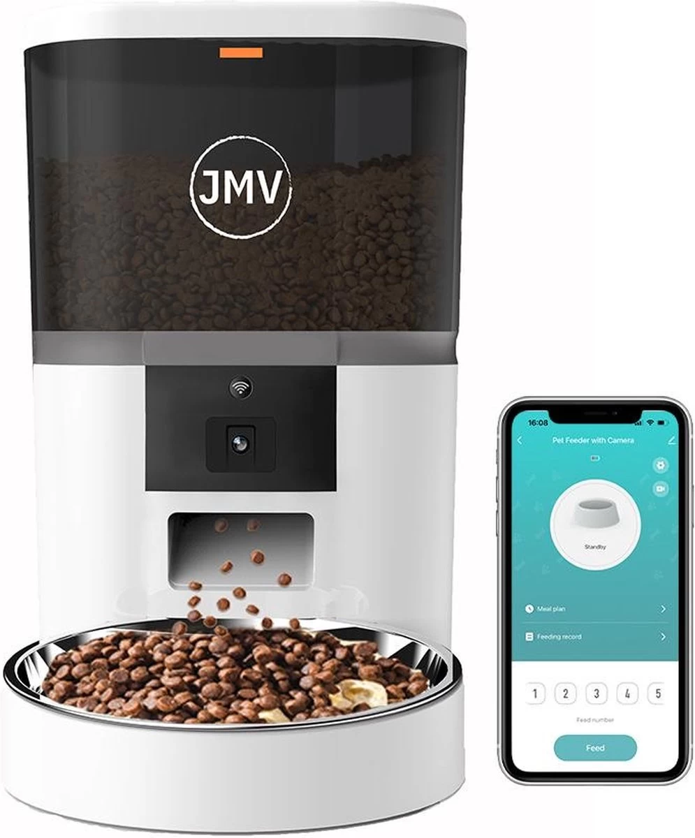 JMV Automatische Voerbak Voor Kat En Hond – Voerautomaat Met Verstelbare Camera En Smartphone Besturing – 6 Liter
