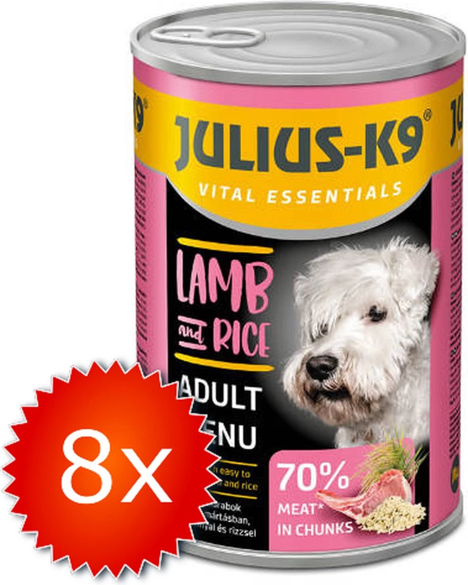 Julius K9 Julius-K9 – Hondenvoer – Blikvoer – Natvoer – Adult – Lamb & Rice – 8 X 1240g