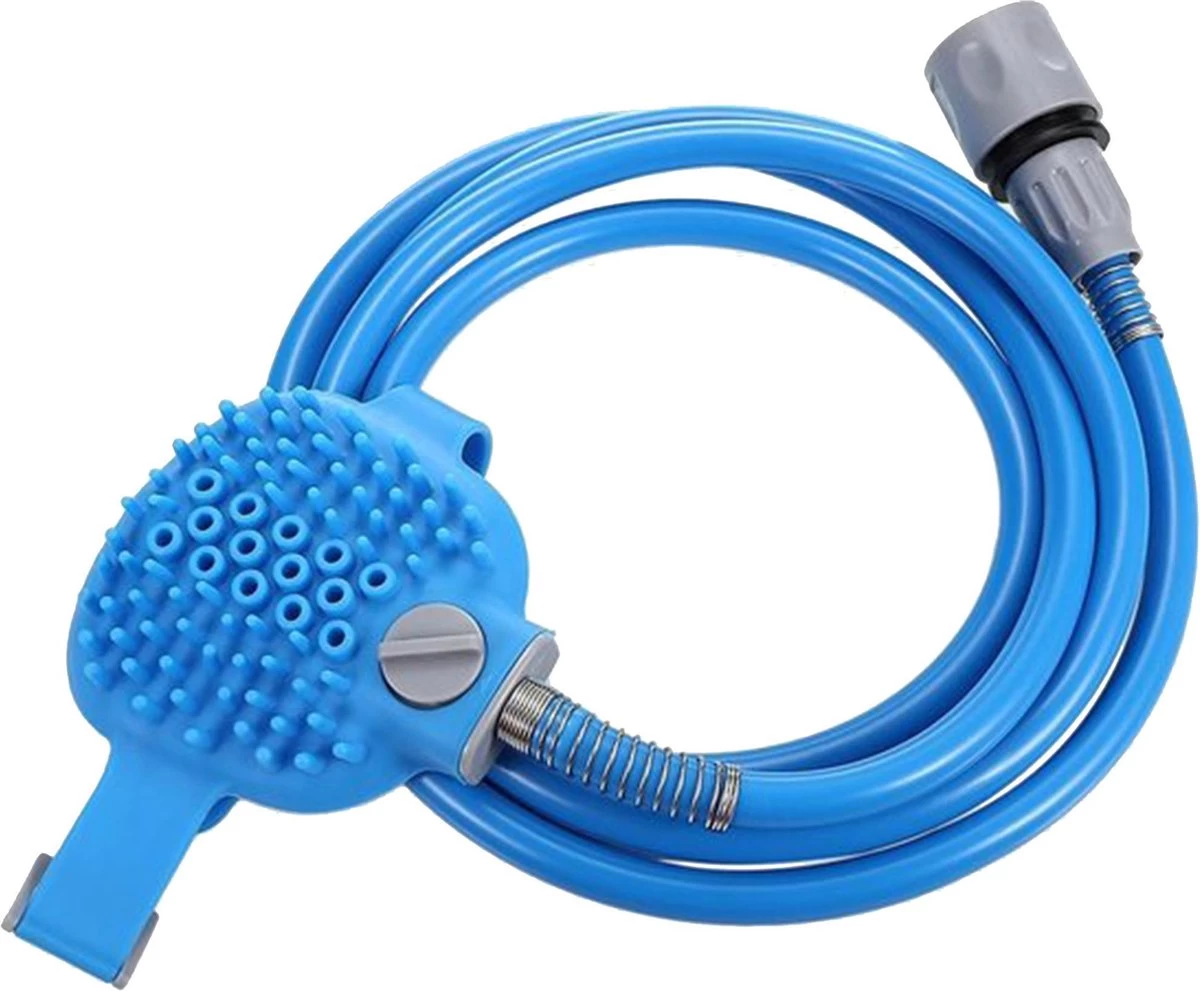LHP Huisdieren Douche Water Spuit Borstel 2-in-1 – Bad Sproeier En Scrubber Met Doucheslang – Honden / Katten Douchekop – Binnen & Buiten – Silicone – Blauw