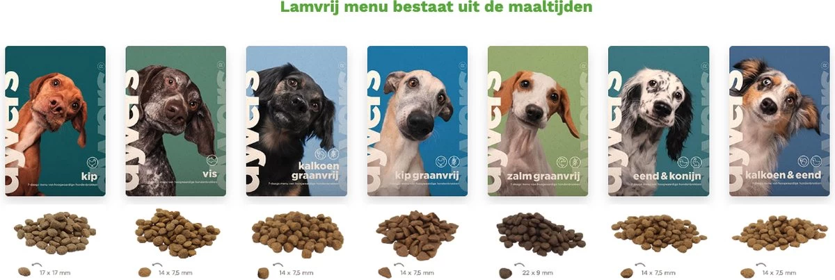 Lamvrij Hondenmenu Dyvers – Dagelijks Wisselende Hondenbrokken – 100% Natuurlijk – Vrij Van Lam Hondenvoer – 7x1kg