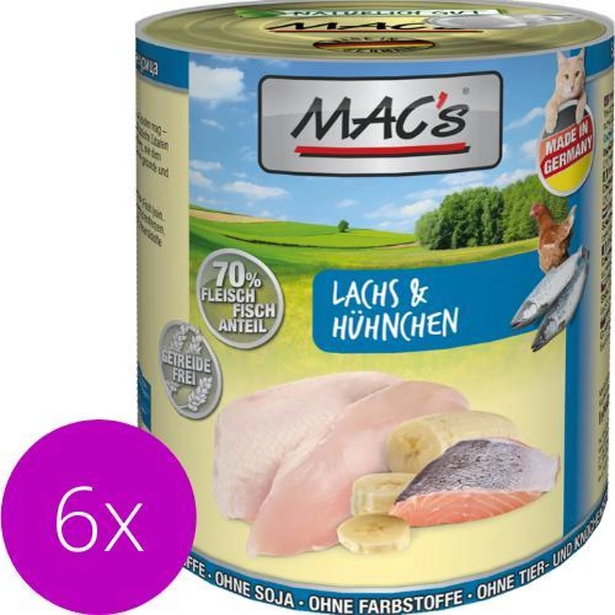 MAC’s Kattenvoer Natvoer Blik – 70% Zalm & Kip – 6 X 800g