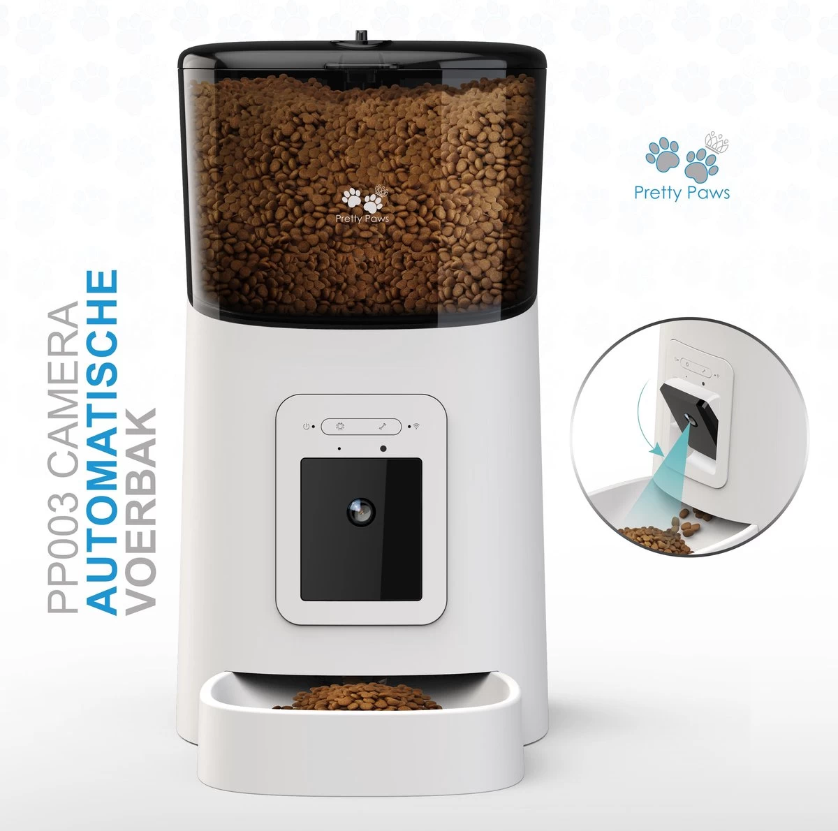 Pretty Paws PP003 – Camera Voerautomaat Wit – Automatische Voerbak – Slimme Voerautomaat Met App – Instelbaar Voedingsschema