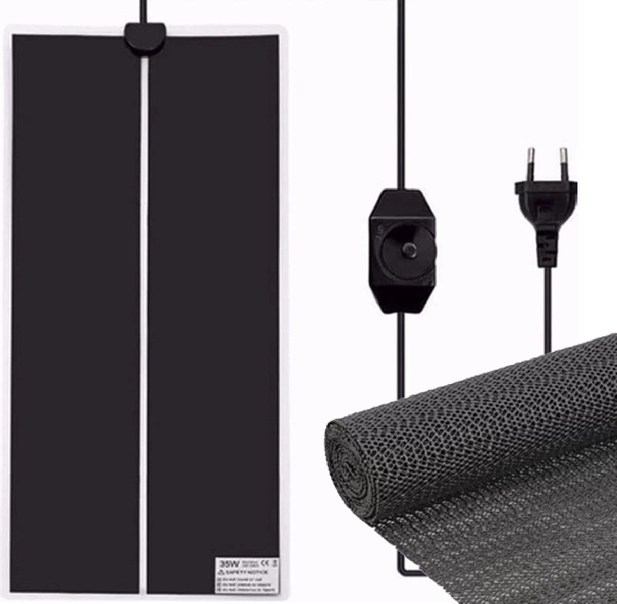 Professionele Warmtemat Voor Huisdieren Met Anti-slip Matje – 28 X 65 Cm – 35 Watt – | Terraria Verwarming | Hondenmand Verwarming | Kippenhok Verwarming | 28x65cm | Mét Thermostaat!