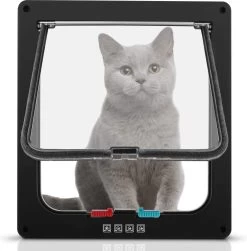 Sailnovo Kattenluik Hondenluik 4-weg Magnetische Sluiting Voor Katten En Kleine Honden – Hondendeur Kattenluik Huisdierluik (XL, Zwart)