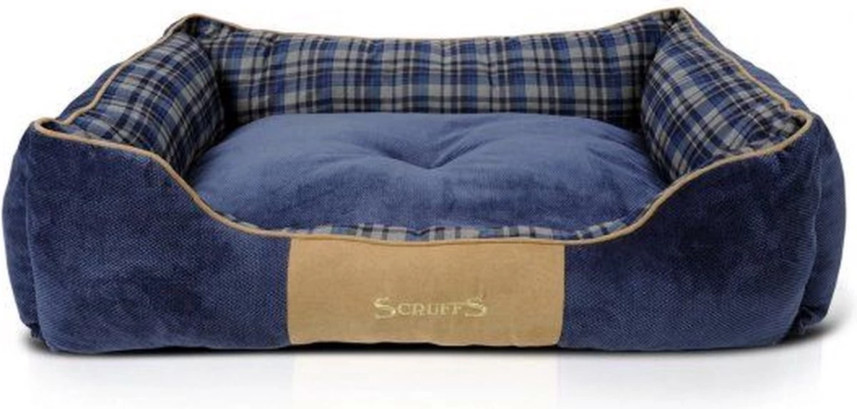 Scruffs Highland Box Bed – Stevige Hondenmand Van Hoogwaardige Chenille Stof Met Anti-slip Onderzijde – Kleur: Blauw, Maat: Extra Large