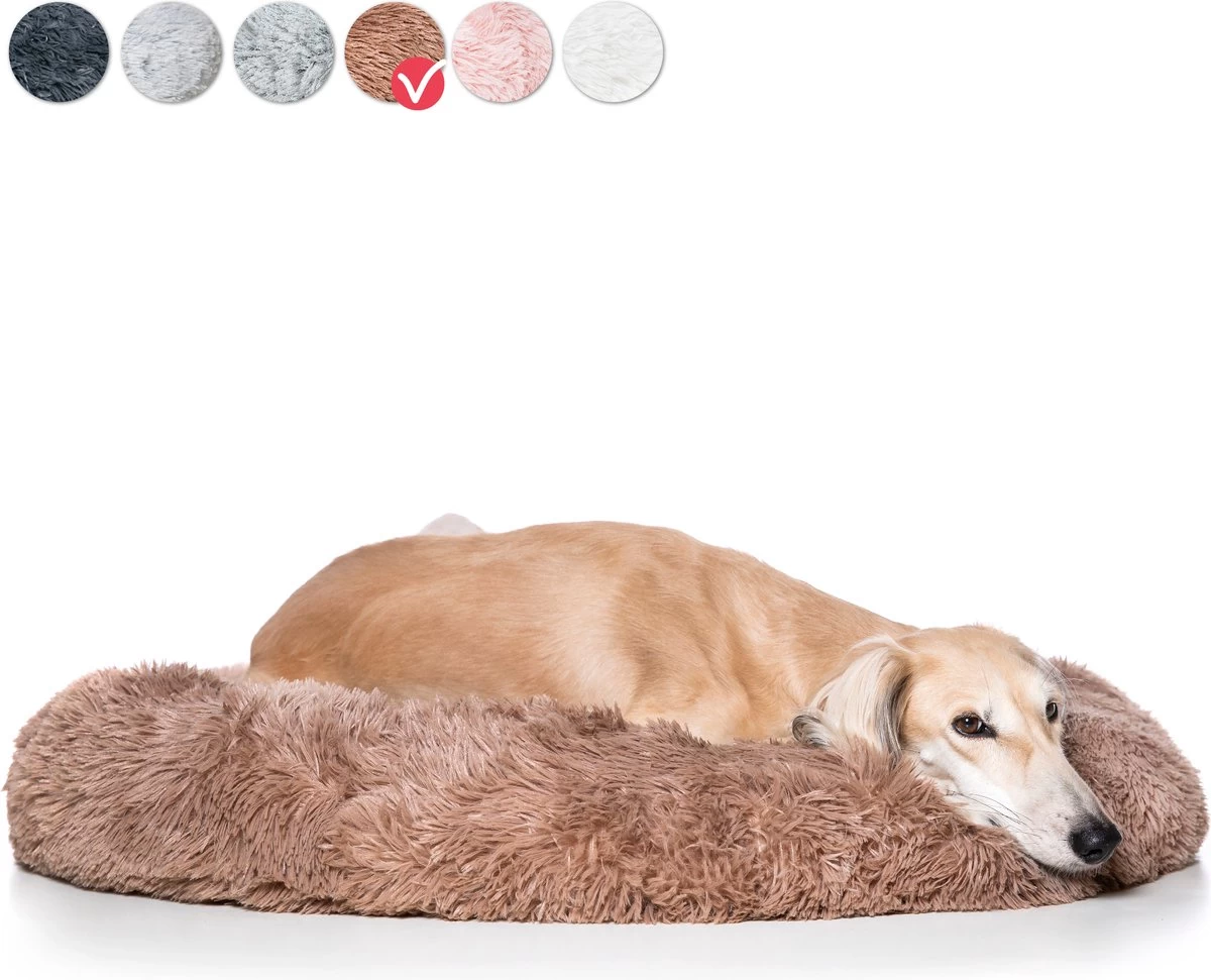 Snoozle Donut Hondenmand – Zacht En Luxe Hondenkussen – Wasbaar – Fluffy – Hondenmanden – 100cm – XXL – Dark Coffee