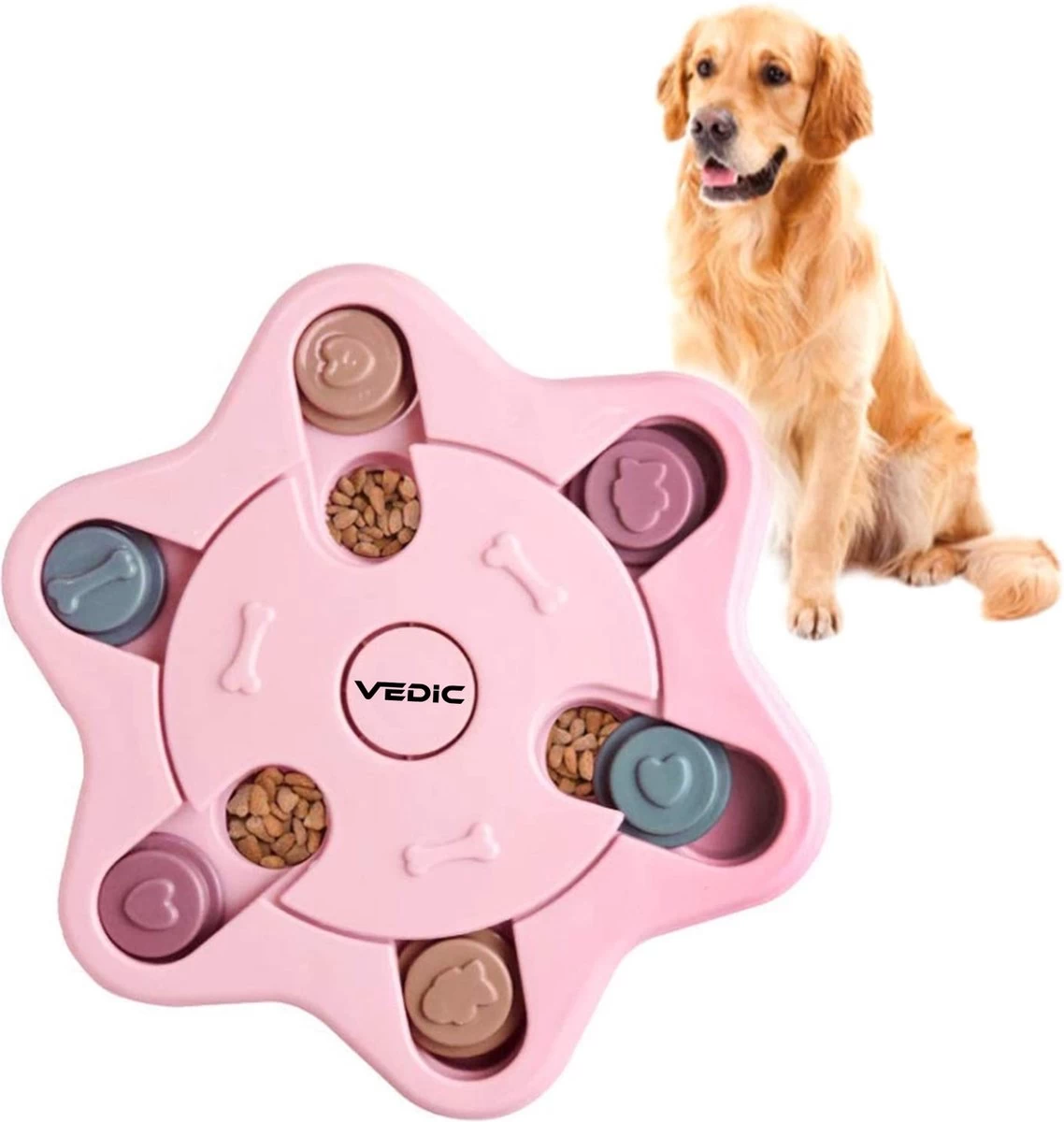 VEDIC® – Hondenpuzzel Hexa Roze – Intelligentiespeelgoed – Verschuifbare Verstopplekken – 23x23cm