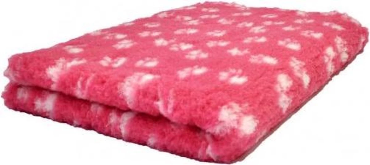 Vetbed – Hondendeken – Dierenmat – Fuchsia Met Witte Voetprint Latex Anti-Slip 150x100cm – Machinewasbaar