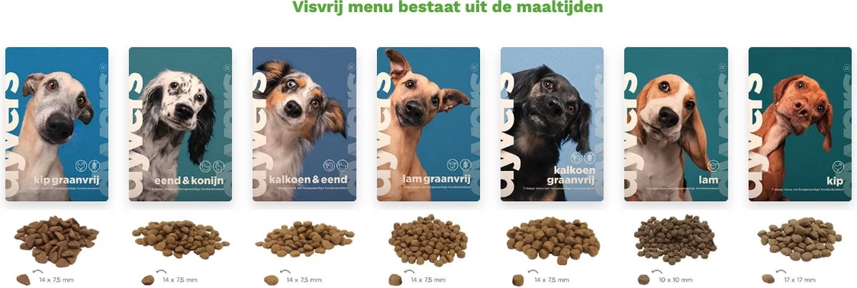 Visvrij Hondenmenu Dyvers – Dagelijks Wisselende Hondenbrokken – 100% Natuurlijk – Volledig Vrij Van Vis Hondenvoer – 7x1kg
