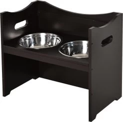 Voerbakkenstandaard – Voerbak Hond Met Standaard – Hondenvoerbak – Honden- Hondenvoer – Drinkbak – Eetbak – Voederbak – MDF/RVS – Donkerbruin