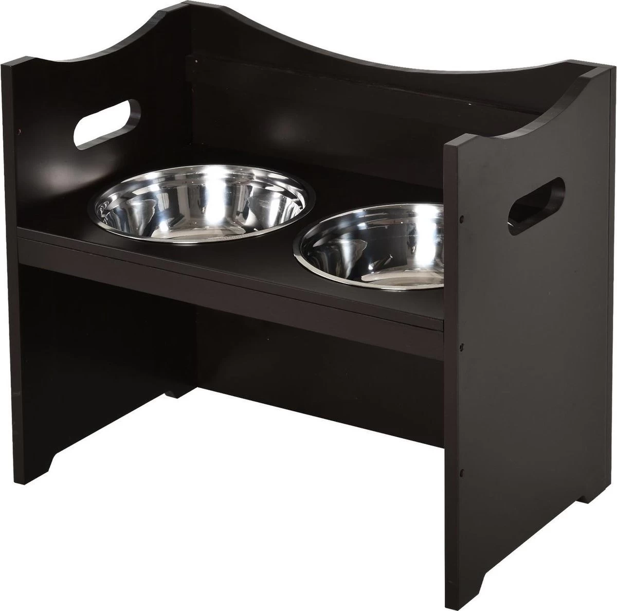 Voerbakkenstandaard – Voerbak Hond Met Standaard – Hondenvoerbak – Honden- Hondenvoer – Drinkbak – Eetbak – Voederbak – MDF/RVS – Donkerbruin