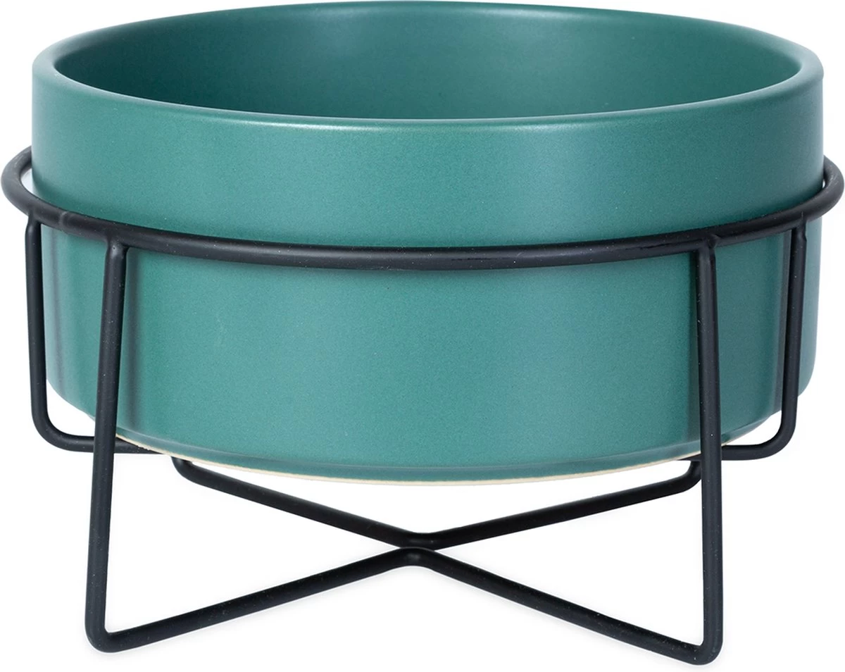 WUFY LEO Hondenbak Met Rvs Standaard – Honden Voerbak – Water & Voer Set – Drinkbak – Eetbak – S 450ml – Teal