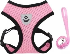 Zavelo® Honden Tuigje – Puppy En Kattentuigje – Hondenharnas – Reflecterend – Incl. Bijpassend Riempje – Roze-Maat: M